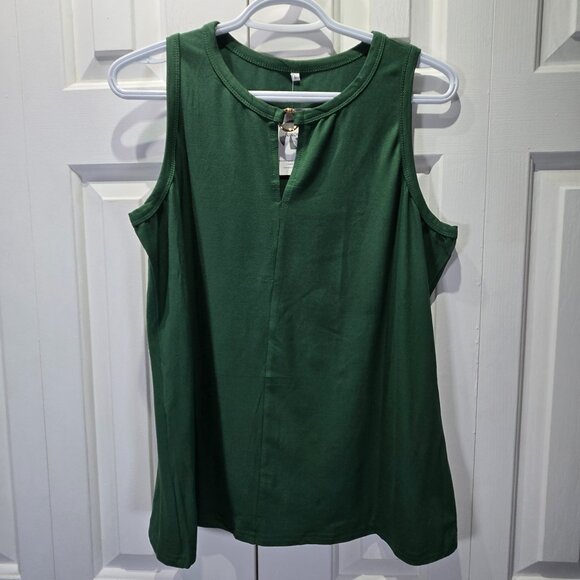 NWT Women’s Green Sleeveless Gold Keyhole V-Neck Summer Tank Top – Size Large - Picture 1 of 5